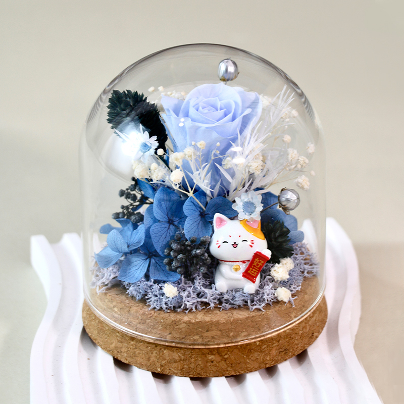 Lucky Fortune Cat Rose Eternal Flower DIY Material Birthday Gift for Girlfriend, Friend, Couple Anniversary Gift