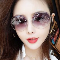 2021 New polygon frameless womens sunglasses big face round face thin anti ultraviolet fashion sunglasses