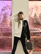 13demarzo Sweater Bear Loose Tide Age Fashion Splicing Contrast Hoodie Women 2021 Spring New Products