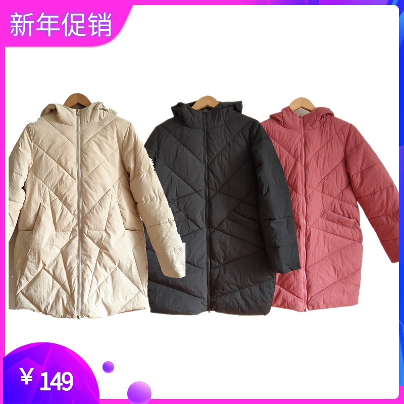 Double star hooded women's mid-length padded jacket casual warm windproof winter sports student cotton padded jacket