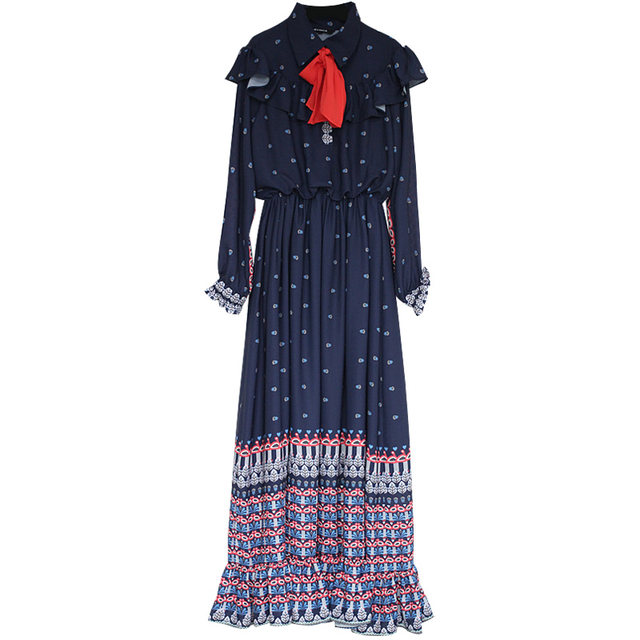 Yanse French retro dress Hepburn pastoral style spring new celebrity temperament floral long chiffon skirt