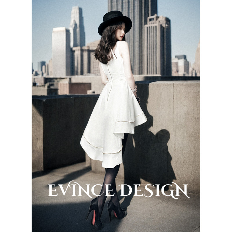 White Dress for Women, Summer Design, Short in the Front and Long in the Back, Unique Tie Waist, Slimming, Sleeveless, Elegant Swallowtail Dress