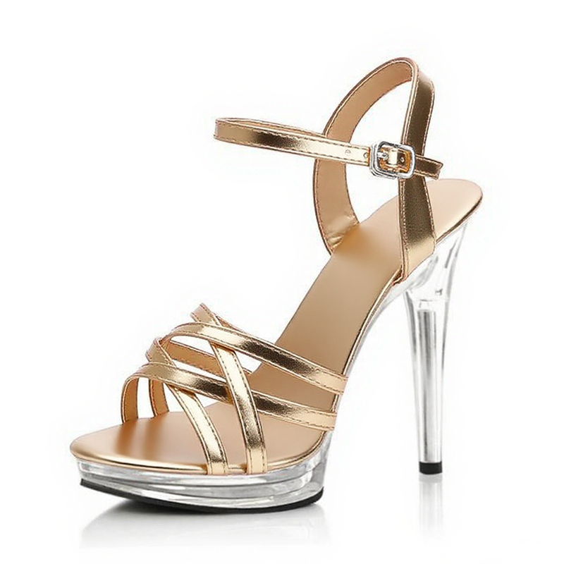 Gold 12cm Sexy Super High Heels 2025 Summer New Style Celebrity Dress Shoes Transparent Stiletto Crystal Sandals