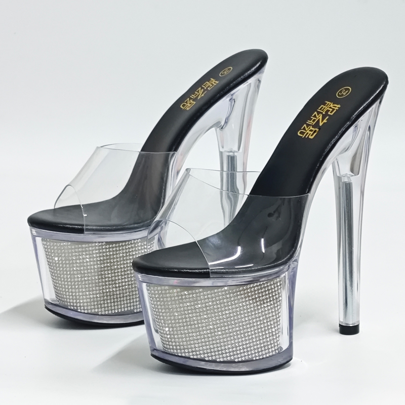 17cm Ultra-High Heels, Shiny Rhinestone Waterproof Platform, Transparent Stiletto Crystal Shoes, Couple's Date Sandals 17cm Ultra-High Heels, Shiny Rhinestone Waterproof Platform, Transparent Stiletto Crystal Shoes, Couple's Date Sandals