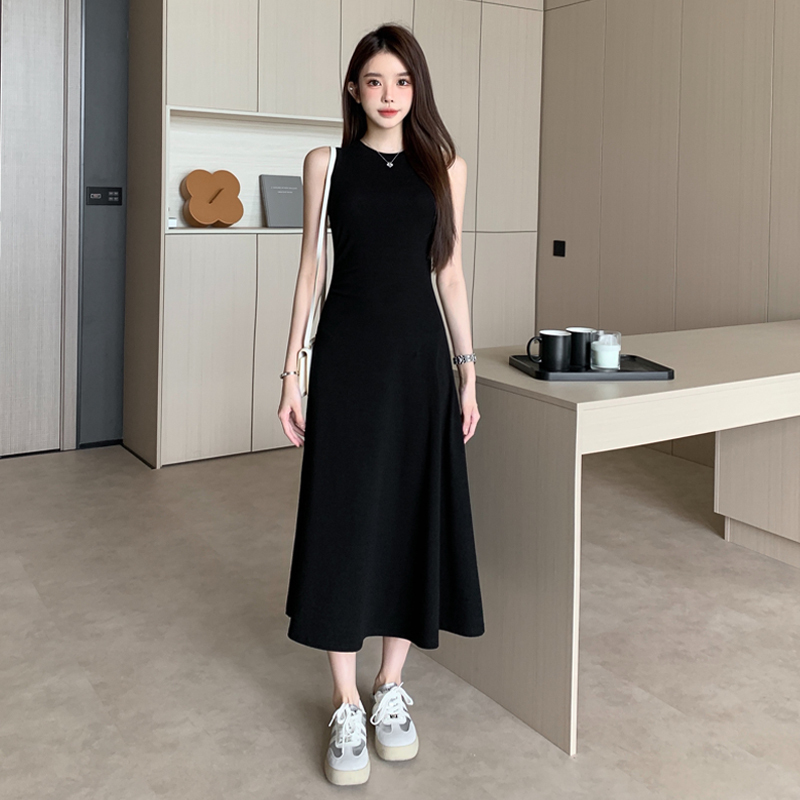 Black Dress for Women, Summer Sleeveless Tank Dress, 2026 New Style, High-End, Slim-Fitting, Waist-Cinching, Elegant Long Dress