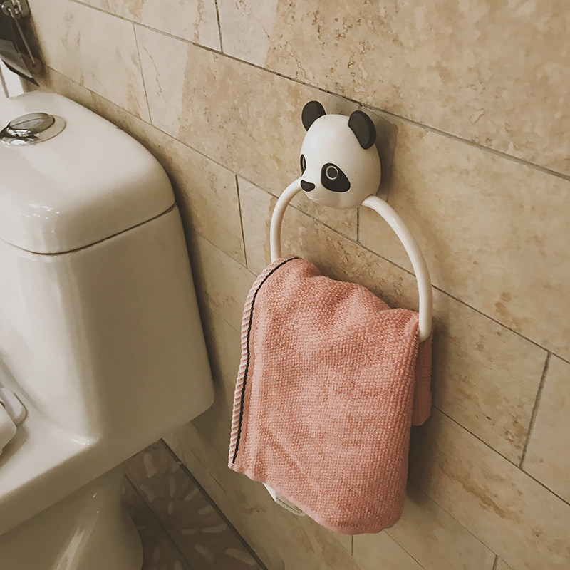 Nordic style cartoon panda cute children's towel rack kitchen wall-mounted no punching towel ring seamless bathroom