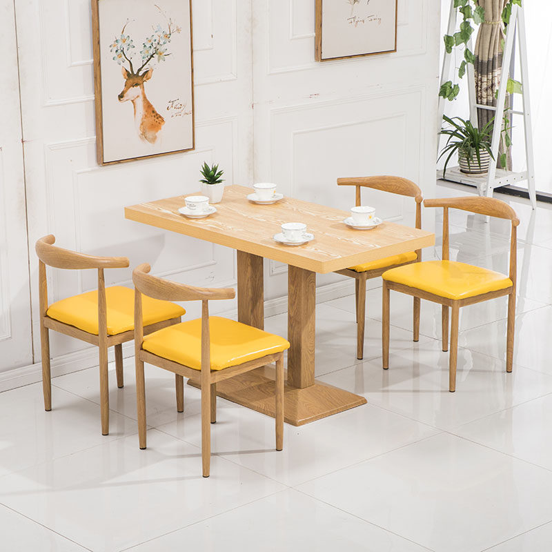 fast food table and chairs combination simple imitation solid wood iron art horn chair snack milk tea sweet hotel commercial dining table and chairs