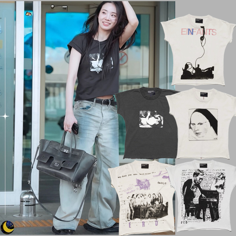 Correct Version Erd Melancholic Rich Second-Generation Patchwork Short-Sleeve T-Shirt, Same Style as Celebrities Like Trosé/Jenny, Unisex
