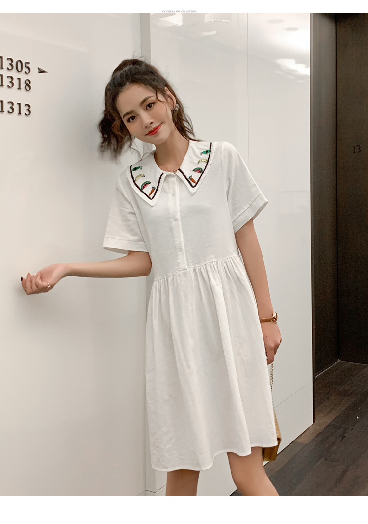 VK旗艦店 韓系水果刺繡娃娃領寬鬆短袖洋裝