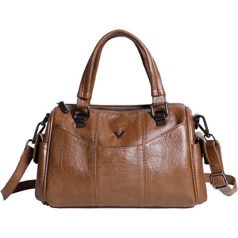 DUDK France Luxury Soft Leather Handbag Women's Boston Pillow Bag Vintage Casual Large Capacity Shoulder Crossbody Bag - Thumbnail 5