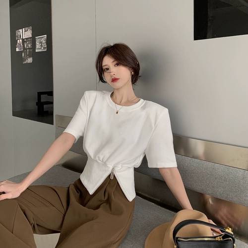 Белая короткая сексуальная футболка с молнией, свободный крой, на молнии, короткий рукав