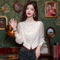 New Chinese style wind disc buttons snowspun shirts womens clothing early spring 2024 new advanced senses improved Tang dress short blouses