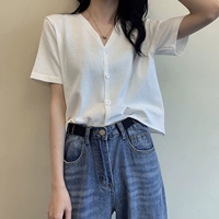 Летний шелковый короткий трикотажный кардиган, футболка, в западном стиле, короткий рукав