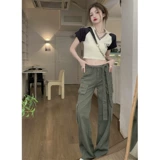 Летняя сексуальная короткая футболка polo, в американском стиле, V-образный вырез, короткий рукав, облегающий крой, европейский стиль