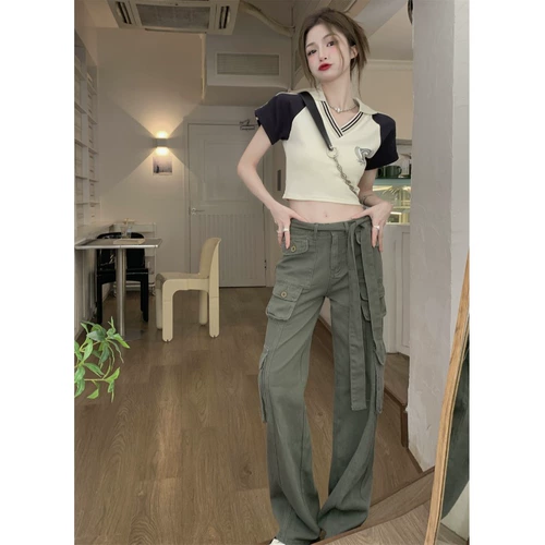 Летняя сексуальная короткая футболка polo, в американском стиле, V-образный вырез, короткий рукав, облегающий крой, европейский стиль