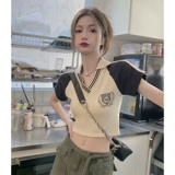 Летняя сексуальная короткая футболка polo, в американском стиле, V-образный вырез, короткий рукав, облегающий крой, европейский стиль