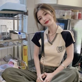 Летняя сексуальная короткая футболка polo, в американском стиле, V-образный вырез, короткий рукав, облегающий крой, европейский стиль