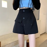 Черный костюм, юбка, штаны, шорты, коллекция 2023, высокая талия, свободный крой, осенний