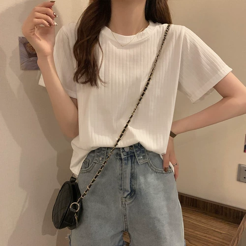 Летняя трикотажная сексуальная короткая белая футболка, короткий рукав, оверсайз