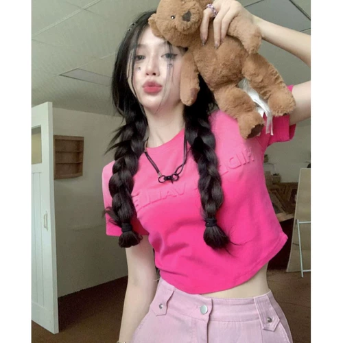 Ретро короткая футболка с коротким рукавом, градиент, в американском стиле