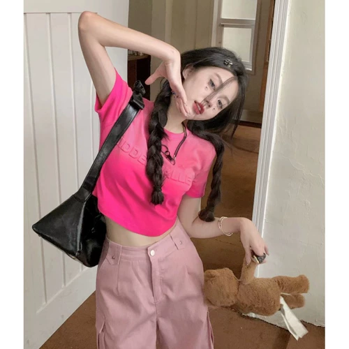 Ретро короткая футболка с коротким рукавом, градиент, в американском стиле