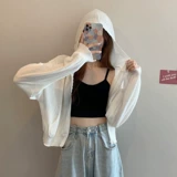 Лонгслив, кардиган, тонкая куртка, трикотажное шелковое короткое трикотажное платье с капюшоном, защита от солнца, в корейском стиле