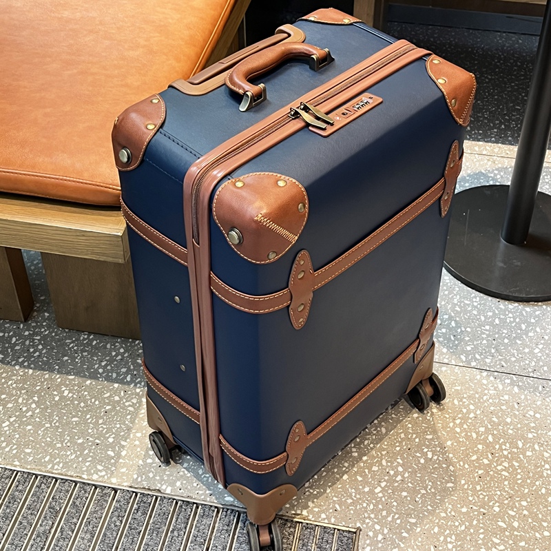 Vintage Blue Business Suitcase with Wheels, College Style Retro Carry-On Luggage for Students, Unisex 20inch 24inch Vintage Blue Business Suitcase with Wheels, College Style Retro Carry-On Luggage for Students, Unisex 20inch 24inch