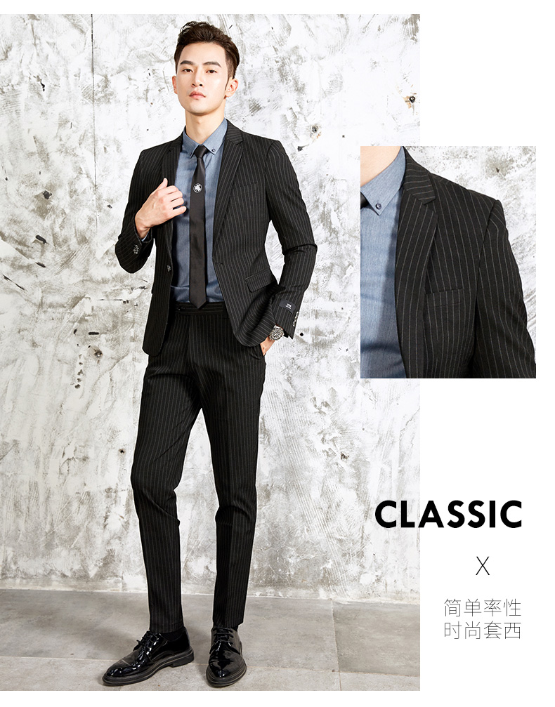 Romon / Luo Meng họa tiết dọc phiên bản Hàn Quốc của bộ đồ vest nam phù hợp với váy cưới công sở bình thường thời trang phù rể áo nam đẹp