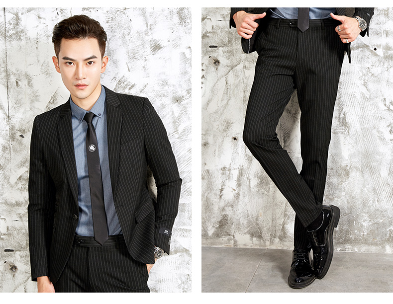 Romon / Luo Meng họa tiết dọc phiên bản Hàn Quốc của bộ đồ vest nam phù hợp với váy cưới công sở bình thường thời trang phù rể áo nam đẹp