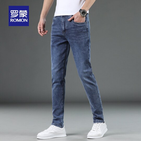 Romon Men's Trendy Slim Jeans 2024 Summer Thin Business Stretch Versatile Casual Simple Pinto Pants