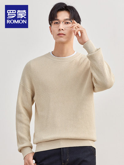 [Прямая скидка]Мужской трикотажный свитер Romon из чистого хлопка, весна 2026, модный повседневный универсальный теплый свитер с круглым вырезом для мужчин