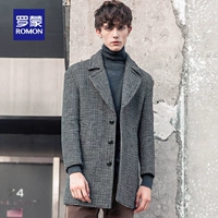 Áo khoác len Romon / Romon nam dài phần thời trang trẻ trung Phiên bản Hàn Quốc của áo khoác len kẻ sọc mịn áo khoác nam kaki