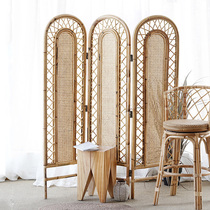 Indonesian real rattan screen hollow foldable mobile partition modern minimalist light luxury living room blocking Japanese screen