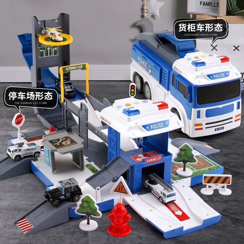 Transformable container car parking lot track toy car boy police car fire truck 3-6-year-old child puzzle toy 5