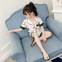 Children's Pajamas Summer Thin Girls Home Clothing 100% Cotton Little Girl Short Sleeve Medium Large Kids Air Conditioning Clothes Two Piece Set