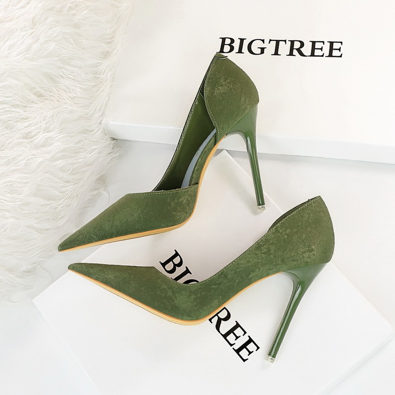 Large Size Shallow Mouth Single Shoes for Women 2026 New Spring Versatile All-Season Shoes Hollow Green High Heels Women's Summer Pointed Toe Stiletto Heels
