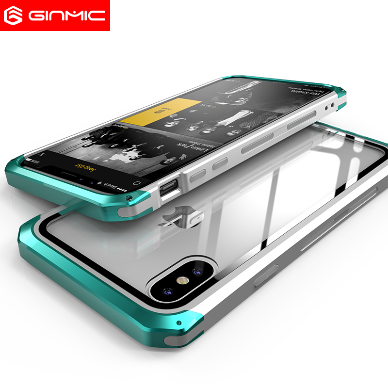 GINMIC Solace Glass Aerospace Aluminum Frame Toughened Glass Case Cover for Apple iPhone X