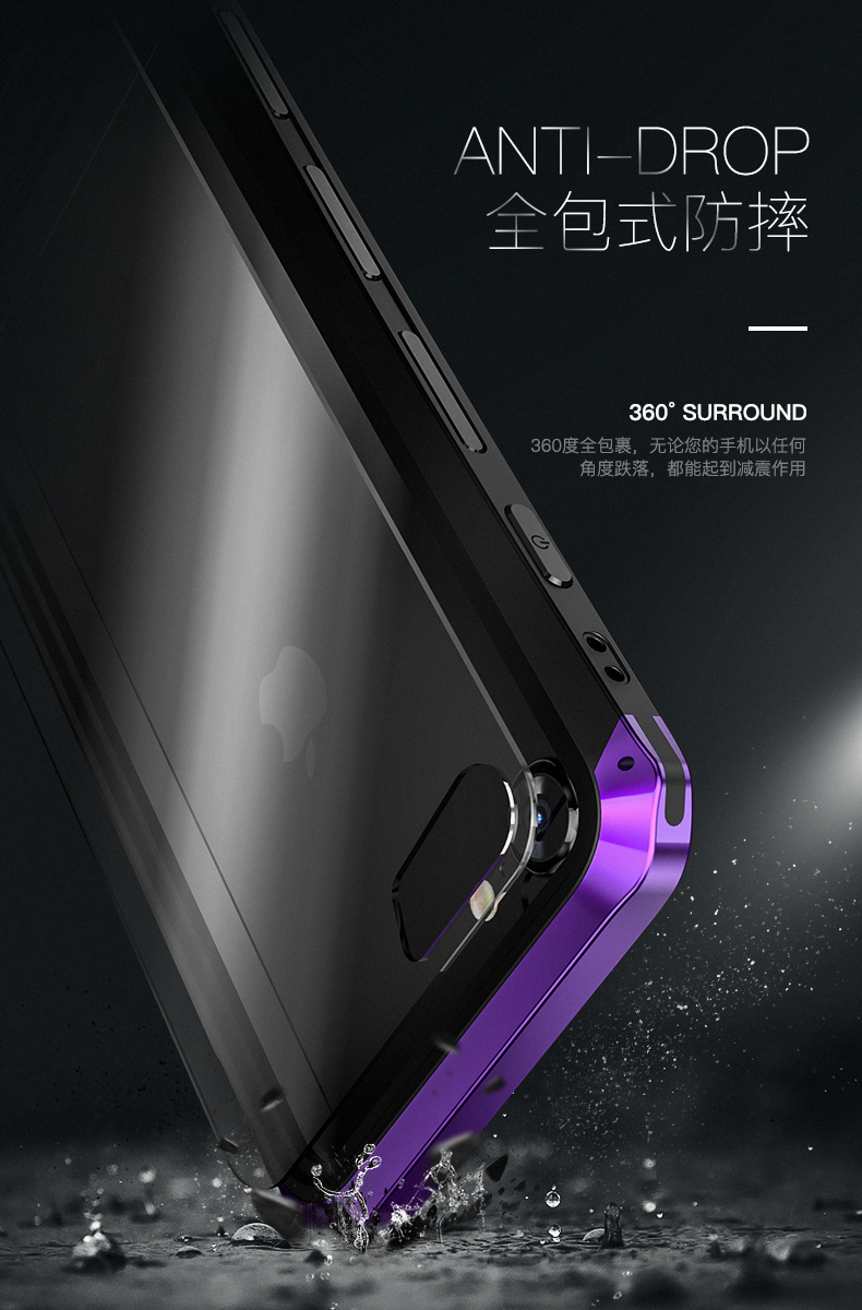 GINMIC Solace Glass Aerospace Aluminum Frame Toughened Glass Case Cover for Apple iPhone 8 Plus & iPhone 8 & iPhone 7 Plus & iPhone 7