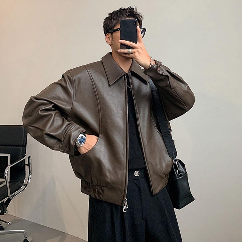 Trendy Cleanfit Loose Leather Jacket for Men, American Retro Biker Style, Short, Fleece-Lined and Thickened Leather Jacket Trendy Cleanfit Loose Leather Jacket for Men, American Retro Biker Style, Short, Fleece-Lined and Thickened Leather Jacket