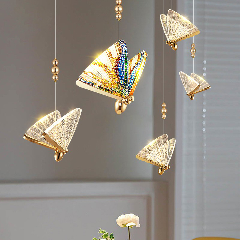 Lighting Fixtures, Light Luxury Nordic Dining Room Lamps, Creative and Unique Butterfly Staircase Bar Counter Bedroom Bedside Small Pendant Lights