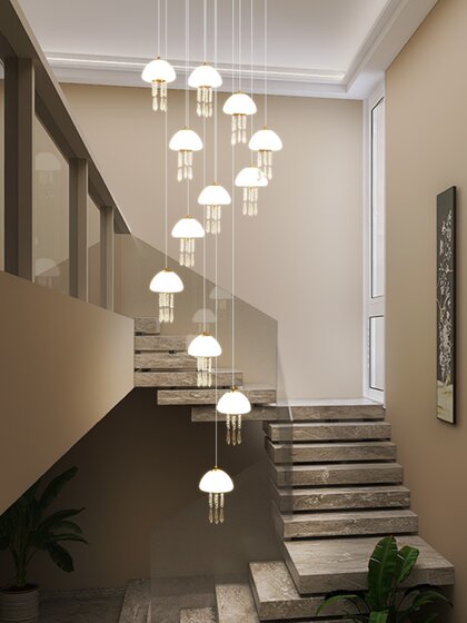 Staircase Chandelier Modern Minimalist Duplex Villa Open Space Light Luxury Creative Jellyfish Loft Living Room Rotating Long Chandelier