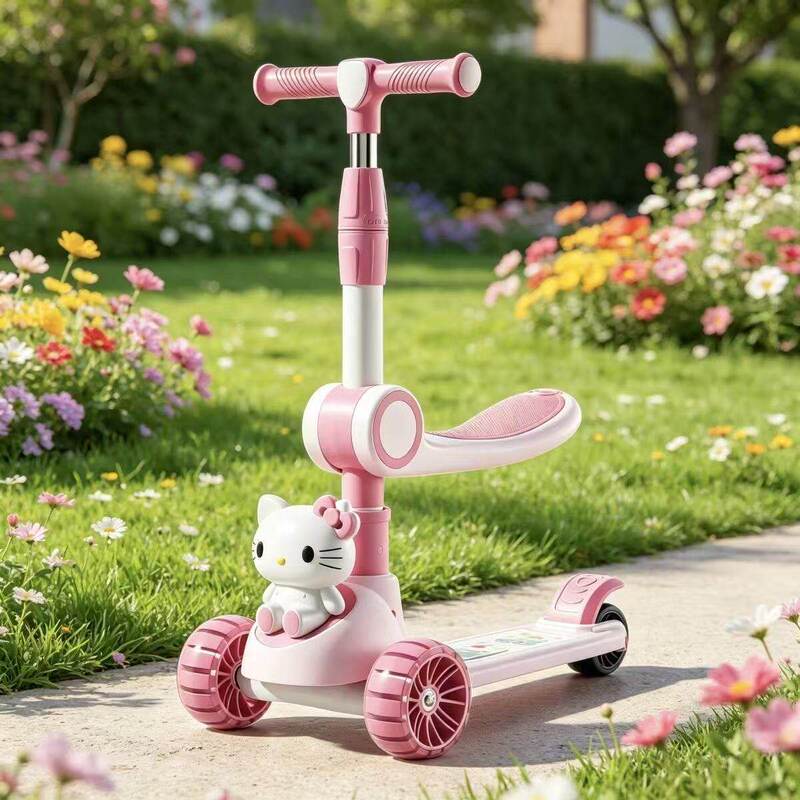 Hellokitty Children's Scooter for Ages 3-6-12, Anti-Rollover, for Girls and Boys, with Flashing Lights