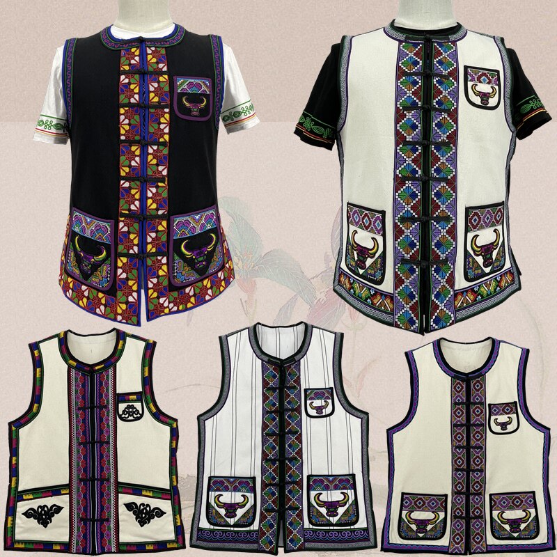Embroidered men's black embroidered vest Yi gown Miao horse coat Zhuang ethnic minority men's clothing