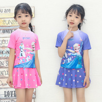 Childrens swimsuit female child 20 years new princess skirt split Tuffy skirt Korean hooded girl Frozen