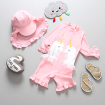 Girls bubble hot springs Long sleeves CUHK childrens baby infant son Baby Baby Bao cute new one-piece baby swimsuit 2 years old