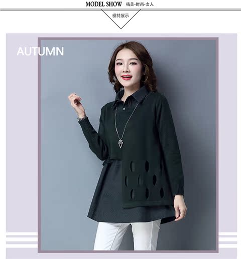 Áo len nữ 2 dây giả cổ áo len cổ lọ nữ xuân hè 2018 Học sinh phiên bản Hàn Quốc của áo sơ mi hoang dã - Áo / áo thun thoi trang nu