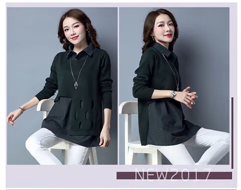 Áo len nữ 2 dây giả cổ áo len cổ lọ nữ xuân hè 2018 Học sinh phiên bản Hàn Quốc của áo sơ mi hoang dã - Áo / áo thun thoi trang nu