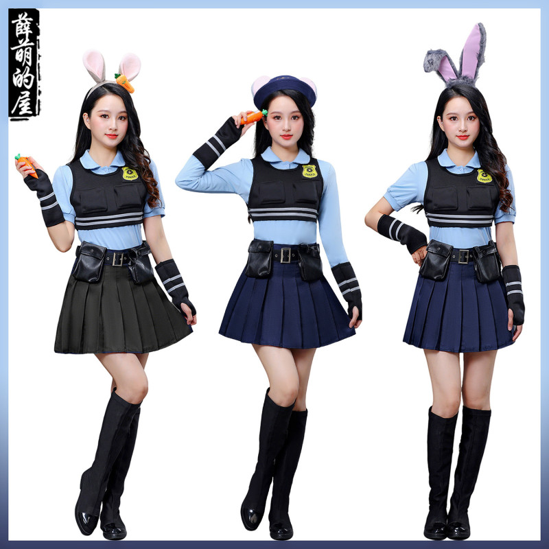 Disney Zootopia Judy Cosplay Rabbit Police Officer Adult Women's Dress Halloween Performance Costume