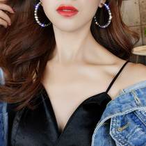 925 silver needle large circle ear ring diamond earrings European and American fashion street trendsetter personality earrings earrings earrings earrings women