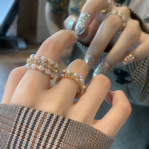 LACELIPS luxury Pearl Rhinestone opening index finger ring ins tide Korean version of net red cold wind ring female
